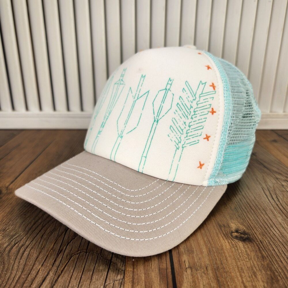 Pistil Women's Quiver Trucker Hat White Gray Blue Snapback Foam Panel Mesh Cap